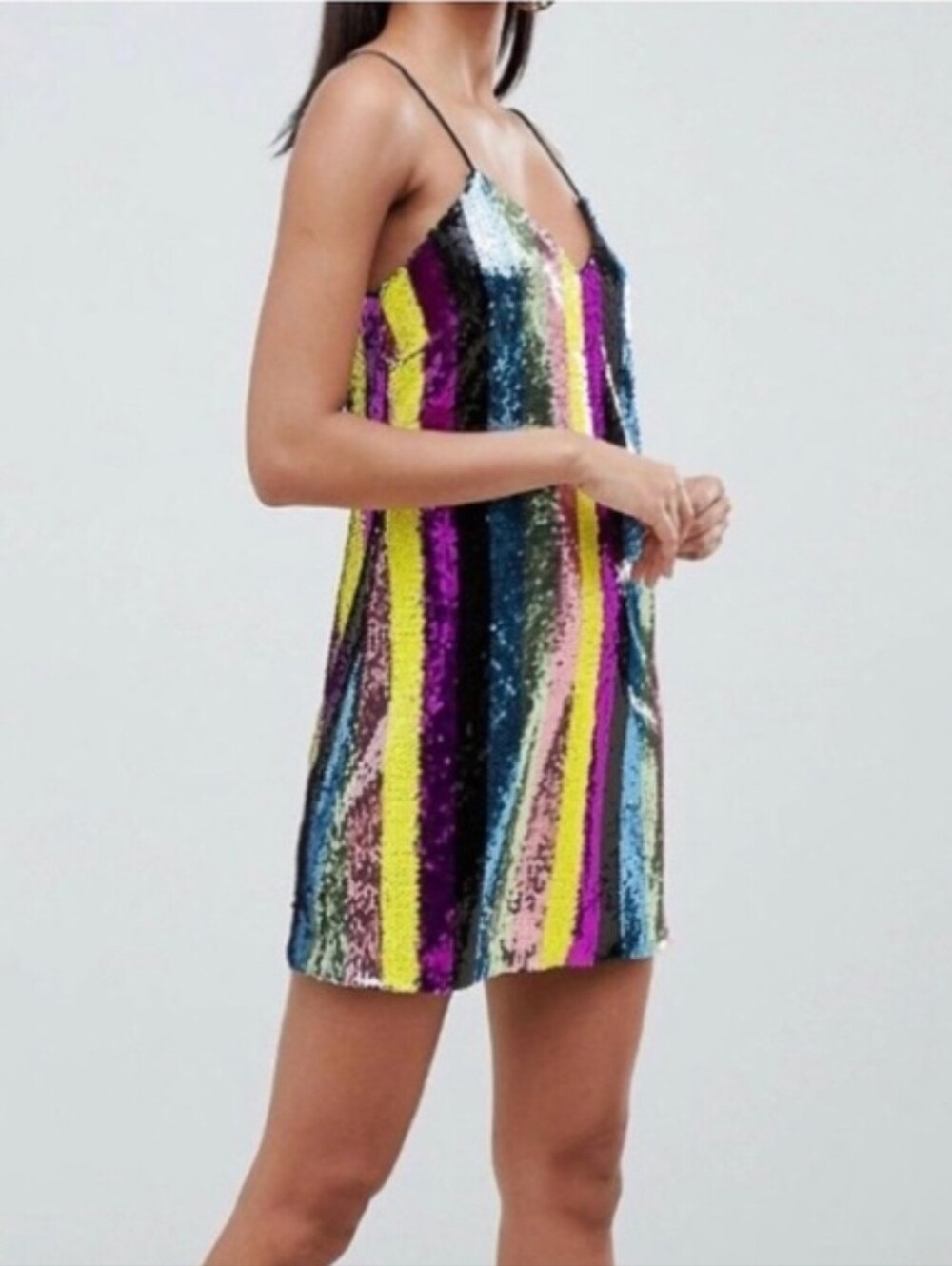 ASOS Multicolor Sequin Striped Mini Dress - Picture 9 of 9